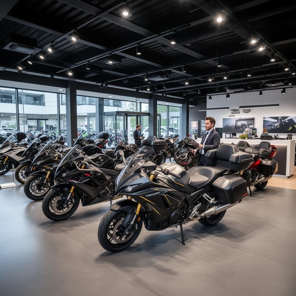 Un concessionari de motos amb motocicletes exposades