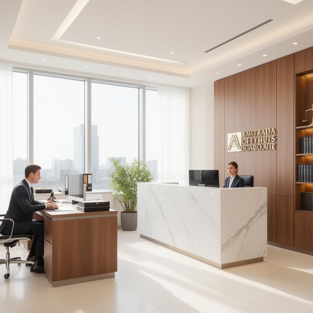 La recepció d’un despatx, amb una persona al taulell